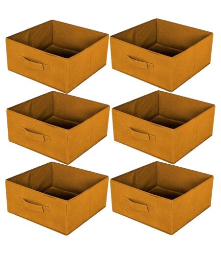 Lot de 6 boites de rangement pliables en polypropylène avec poignée - 30x30x15cm - Jaune Ambre