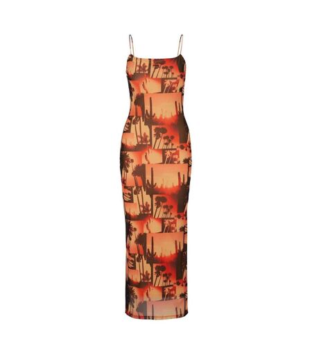 Robe Longue Femme Orange Noir Hugo