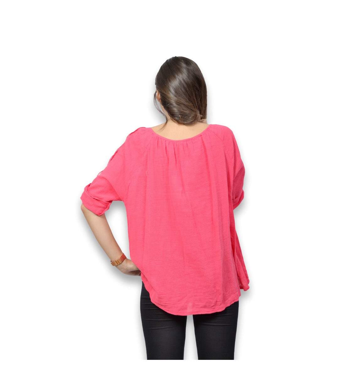 Blouse femme manche 3/4 -Top de couleur fushia-2