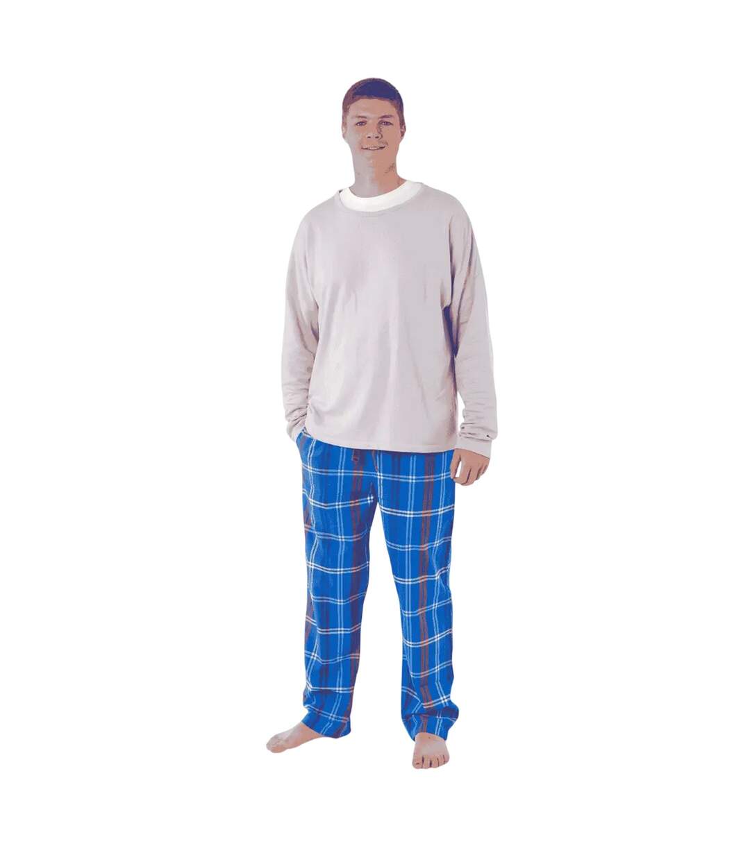 Mens Organic Cotton Checked Lounge Pants Blue Loungers-1