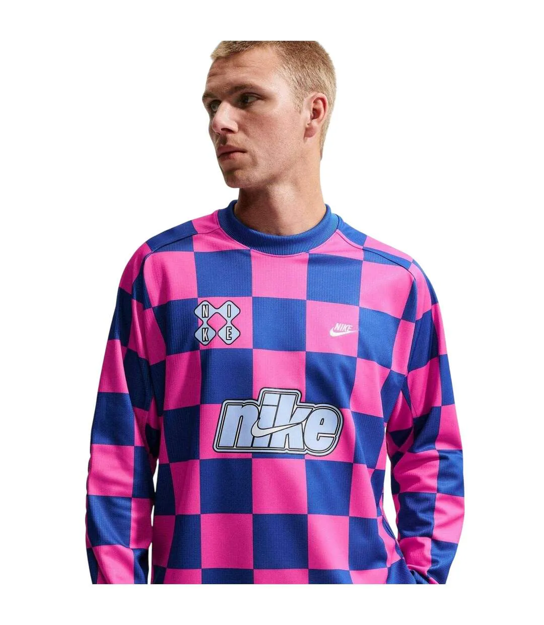 T-shirt Manches Longues Motif/style Damier Homme Bleu Roi Rose Nike-4