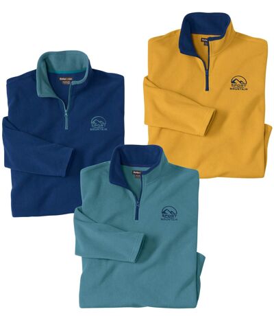 Pack of 3 Men's Microfleece Jumpers - Navy Blue Ochre