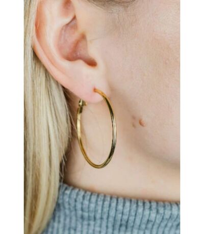 40MM Gold Large Round Dainty Minimal Pipe Threader Statement Hoop Earrings