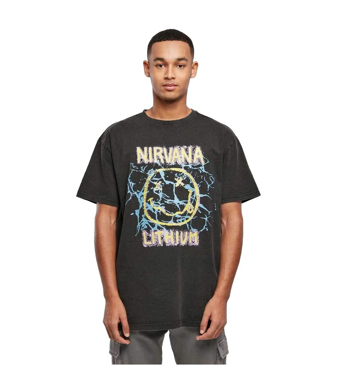 T-shirt Motif/style Nirvana Lithium Homme Noir Acide Mister Tee-1