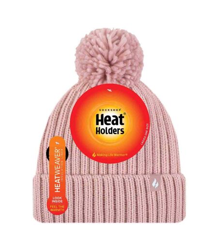 Ladies Ribbed Cuffed Thermal Insulated Winter Pom Pom Bobble Hat