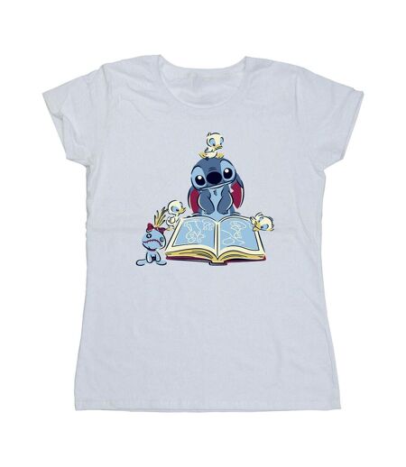 Disney T-shirt en coton Femmes/Ladies Lilo & Stitch Reading A Book (Blanc) - UTBI25701