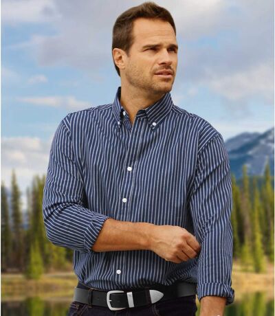 Men's Long Sleeve Striped Shirt - Blue