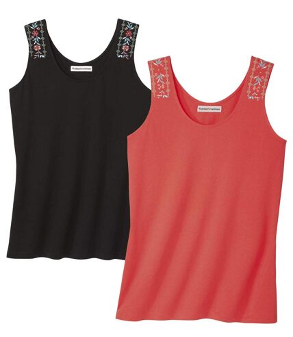 Pack of 2 Women's Summer Vest Tops - Black Coral