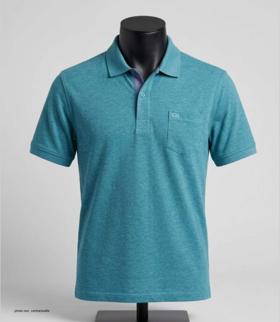 CHALLENGER RUSTICO5 : Polo manches courtes bleu turquoise chiné en maille piquée 100% coton-3