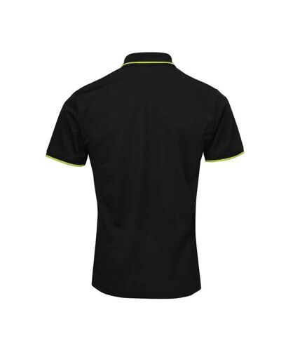 Mens coolchecker contrast pique polo shirt black/lime green Premier