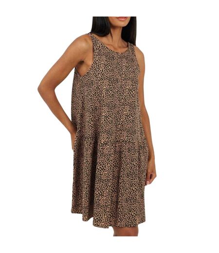 Womens/ladies Tiered V Neck Sleeveless Mini Dress Taupe Black Brave Soul