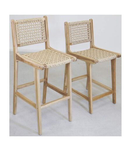 Tabouret de bar en teck naturel BAIA (Lot de 2) Hauteur 110 cm