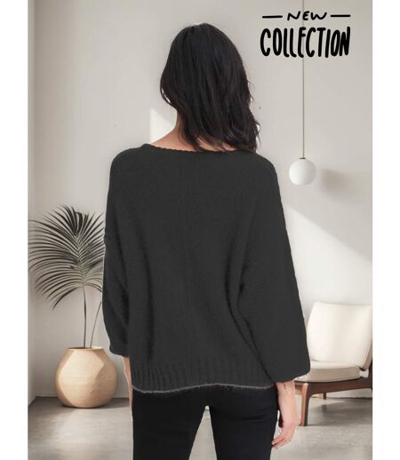 Pull femme manches longues - Couleur kaki - Col en pointe