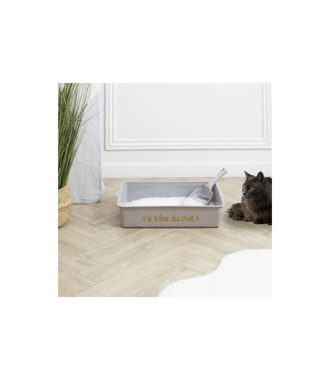 Bac à Litière & Pelle Chat 42cm Gris-5