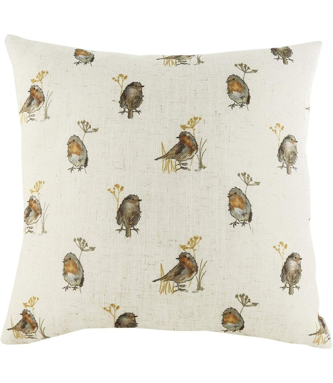 Oakwood robin repeat print cushion cover one size off white/brown/orange Evans Lichfield-1