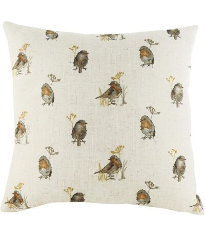 Oakwood robin repeat print cushion cover one size off white/brown/orange Evans Lichfield