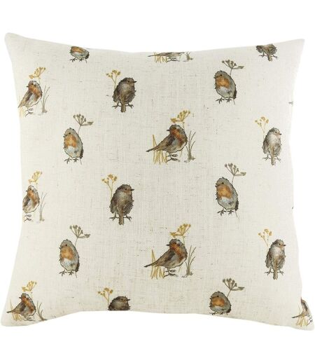 Oakwood robin repeat print cushion cover one size off white/brown/orange Evans Lichfield