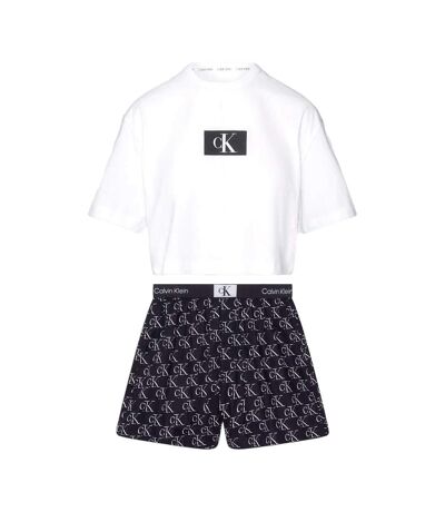 Ensemble De Pyjama Court Femme Bleu Foncé Blanc Calvin Klein