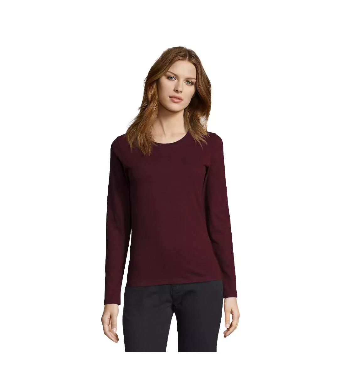 Womens/ladies Imperial Long-sleeved T-shirt Oxblood SOLS-1