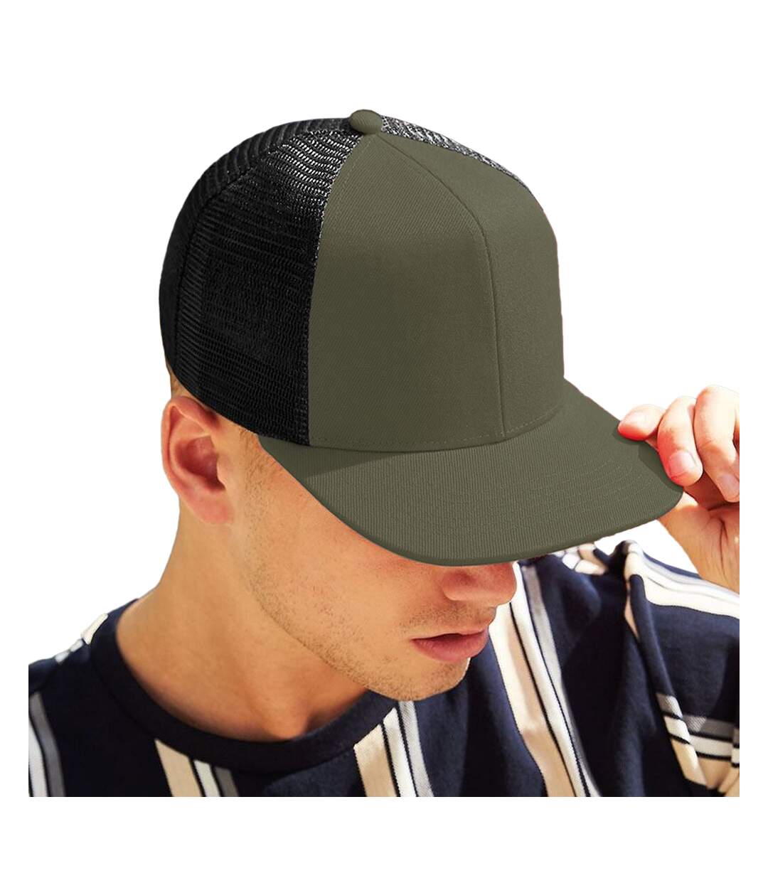 Unisex Adult Trucker Cap Olive Green Black Beechfield-1
