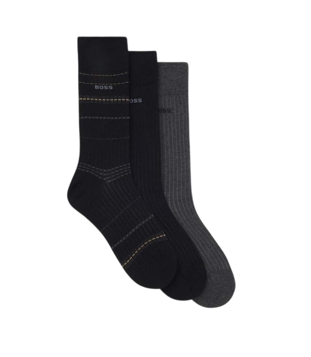 Pack Of 3  Unisex Adult Stripe Ribbed Socks  Black Boss-2