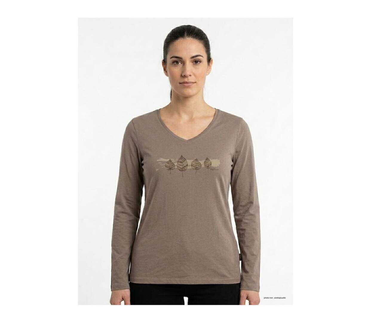 Mayflower NERVAL5GT : Tee-shirt femme grande taille beige à manches longues et col V-1