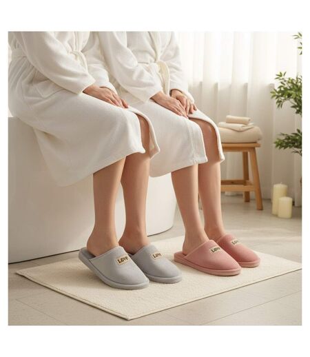 OZABI Pantoufles Ouvertes Femme, Pack de 2 Paires, Plaquette Love