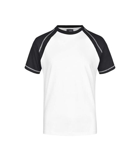 T-shirt Manches Raglan Motif/style Contrasté Homme Blanc Noir James And Nicholson