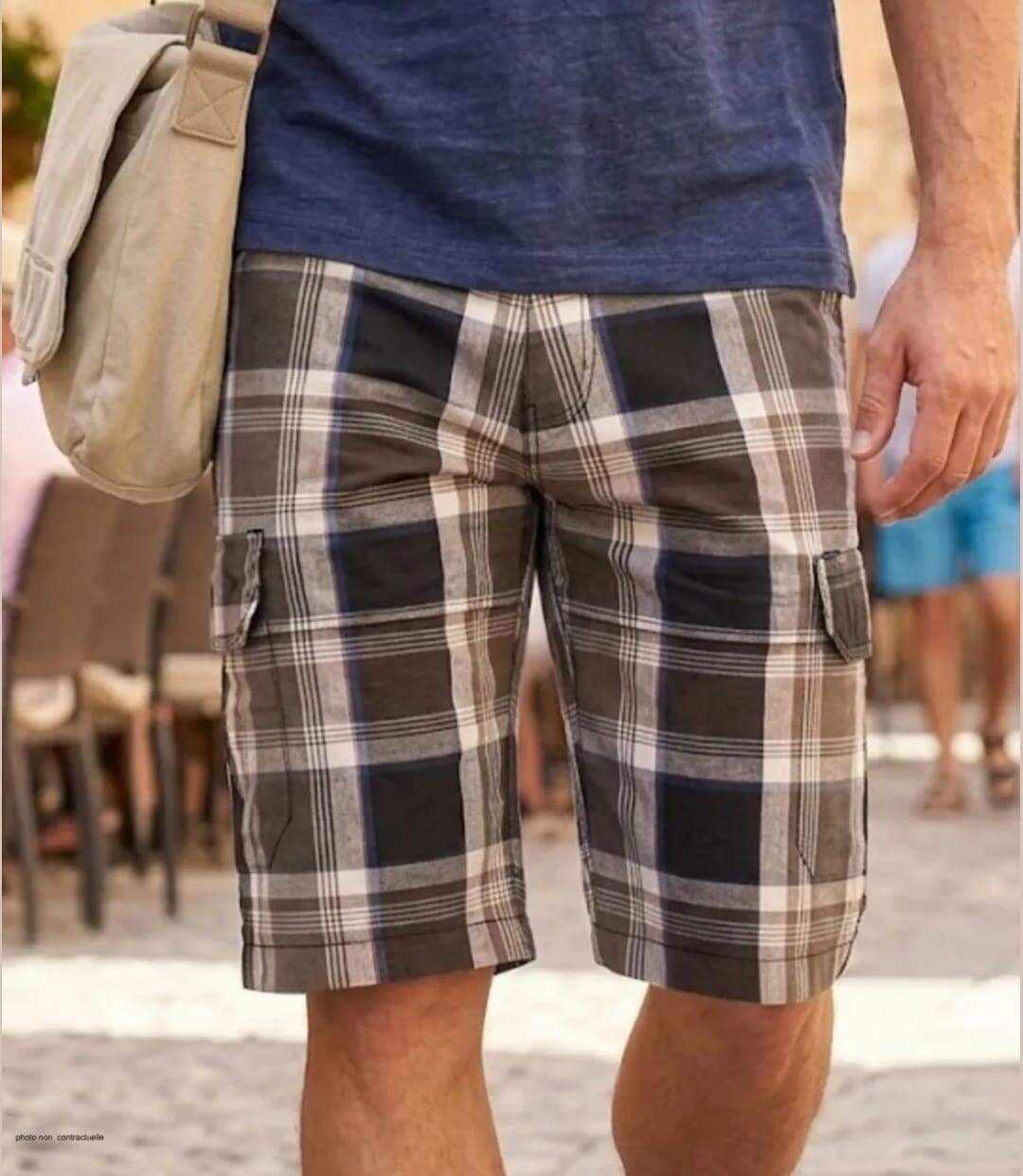 Bermuda WINCHESTER IVORY1 à carreaux en coton : le style géométrique gris et bleu pour l'été-1