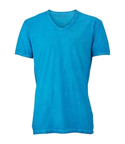 T-shirt style bohémien col V homme JN976 - bleu turquoise