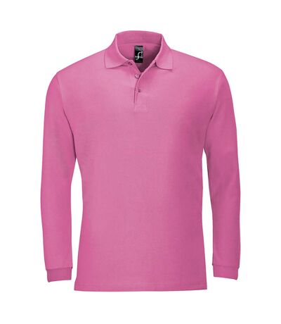 SOLS Mens Winter II Long Sleeve Pique Cotton Polo Shirt (Flash Pink)