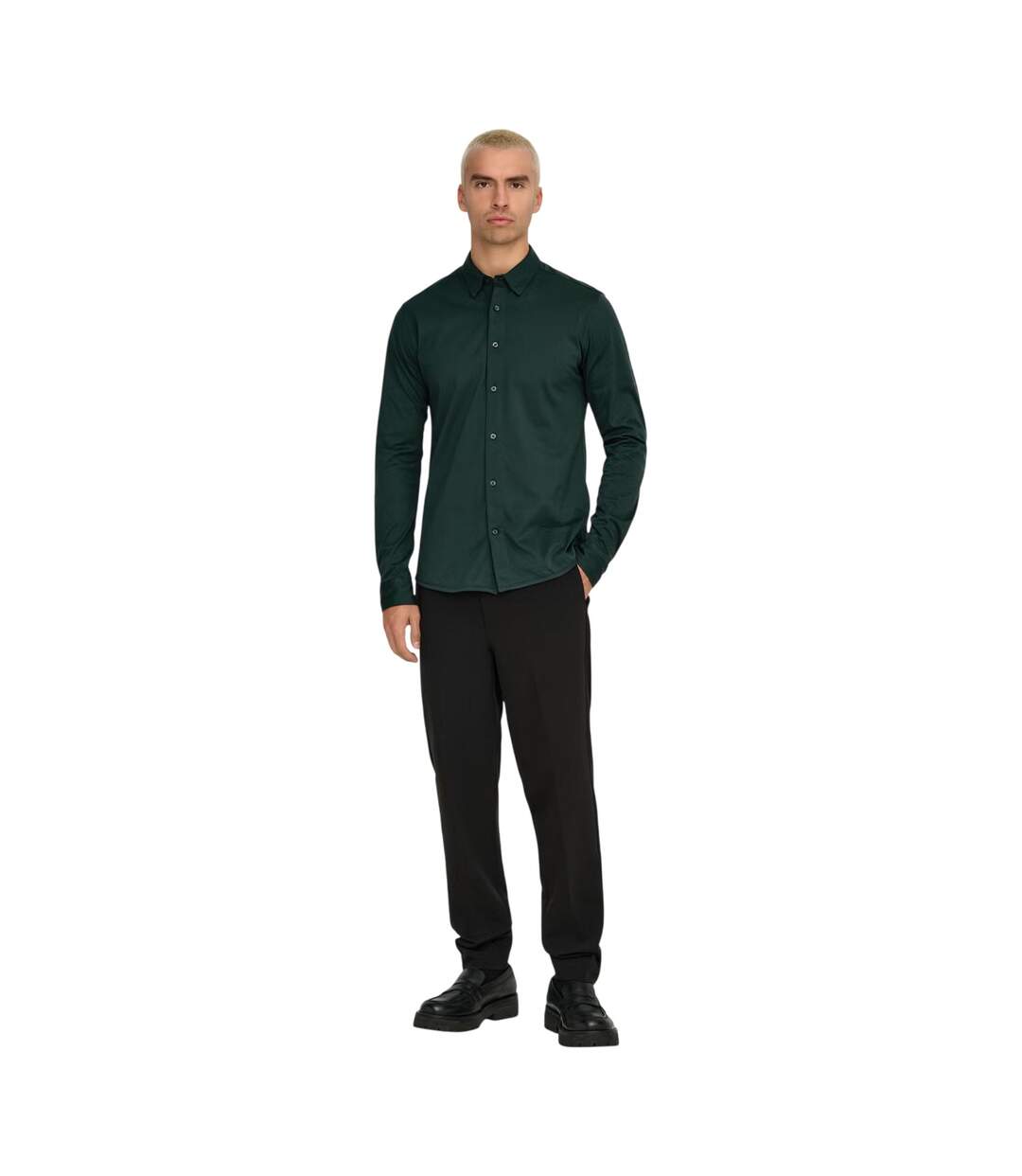 Chemise Manches Longues Homme Vert Foncé Only-1