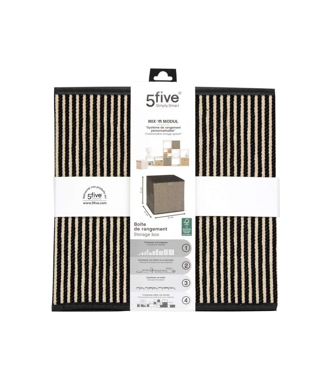 Boîte de Rangement Déco Cotty 31x31cm Noir-3
