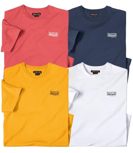 Pack of 4 Men's Yachting T-Shirts - Yellow White Coral Navy