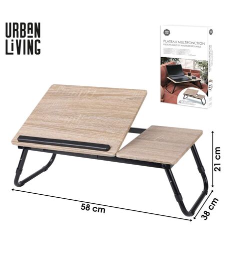 Plateau multifonction pliable avec hauteur réglable en bois et métal - Beige et noir