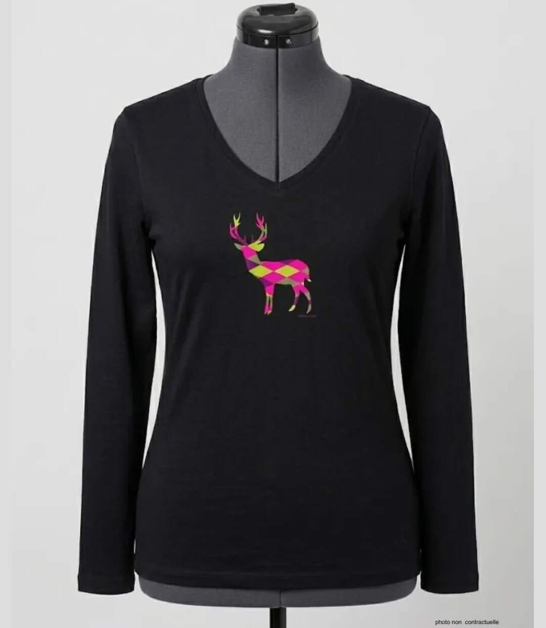Mayflower NICO2 : Tee-shirt manches longues noir en coton avec sérigraphie motif cerf-3