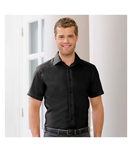 Russell Collection Mens Short Sleeve Tailored Ultimate Non-Iron Shirt (Black)
