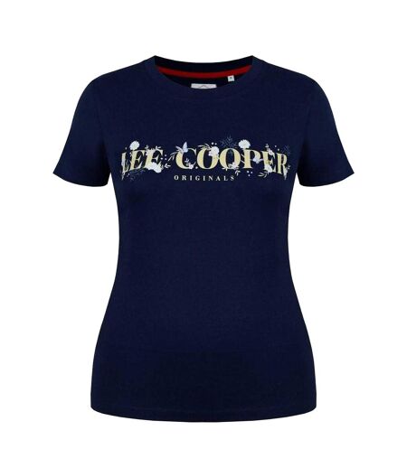 Womens/ladies Classic Floral Logo T-shirt Navy Blue Lee Cooper