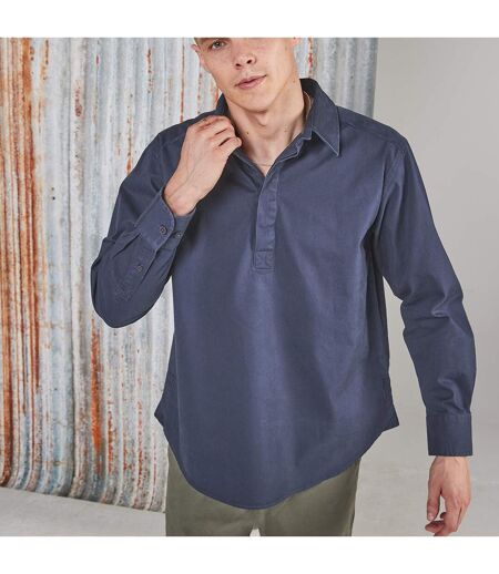 Front Row Mens Pull Over Cotton Drill Shirt (Washed Navy)