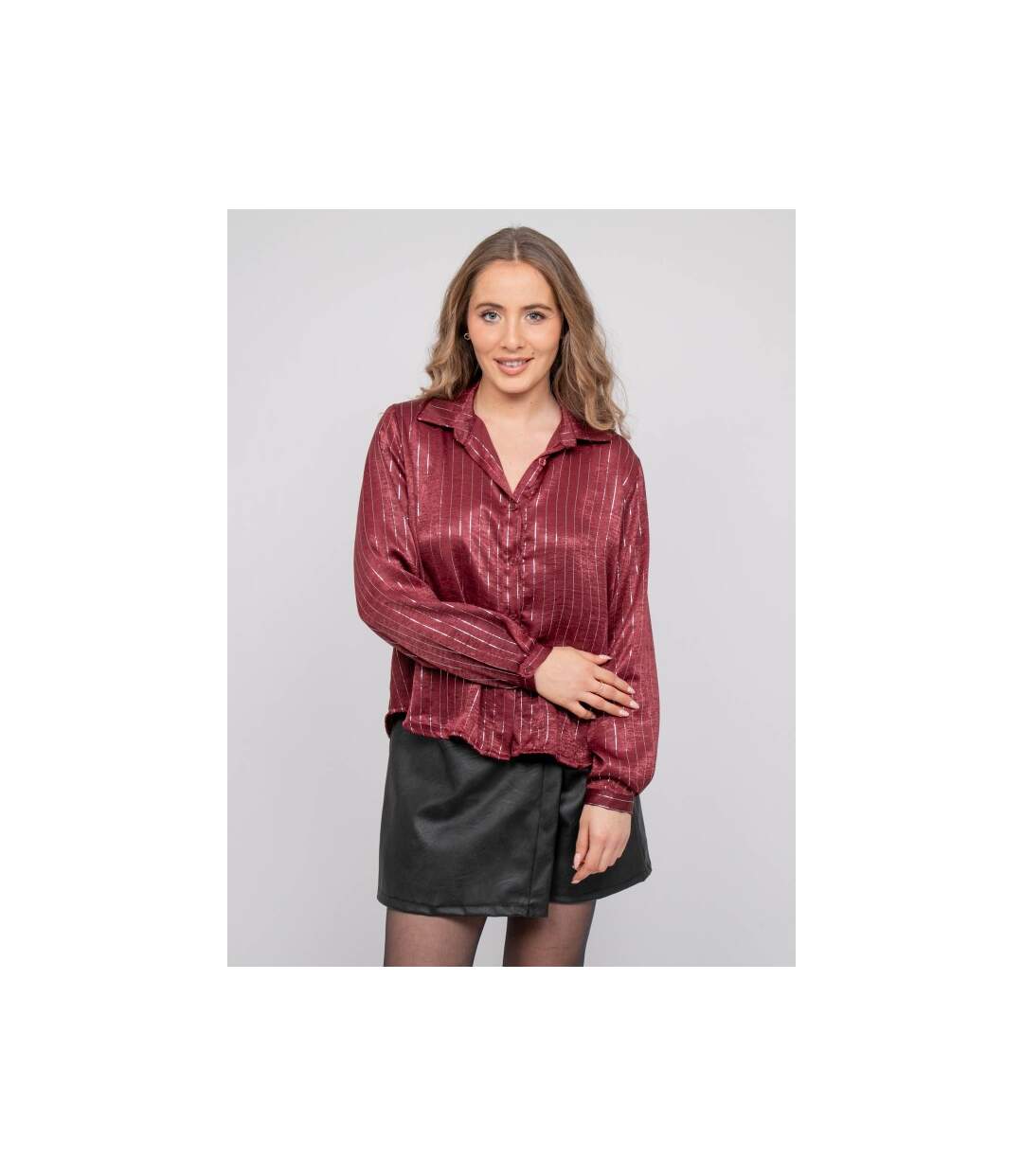Chemise satinée rayures métallisées ORONA - Dona X Lisa-1