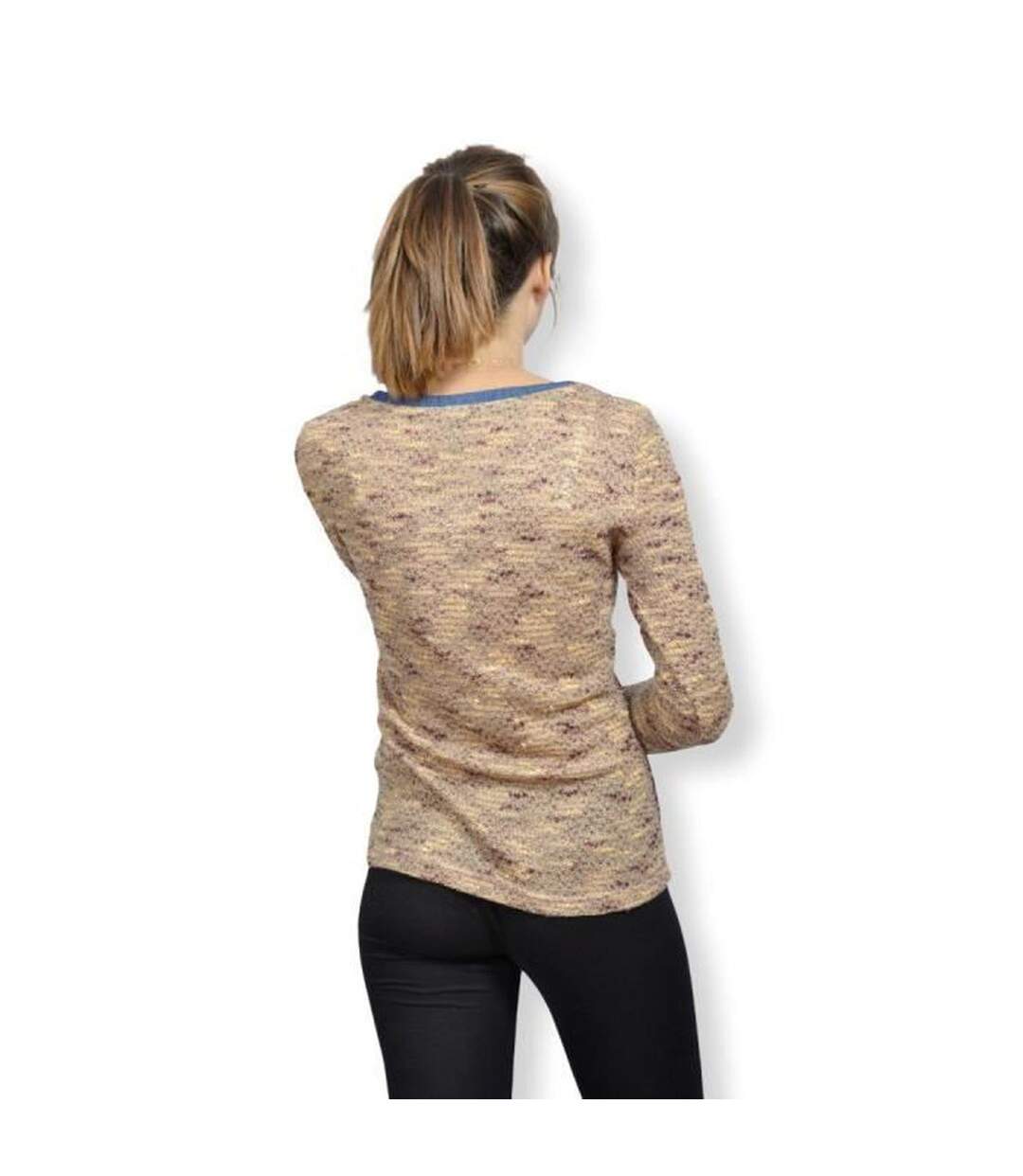 Tee shirt femme manches longues col en V  motifs abstraits-3