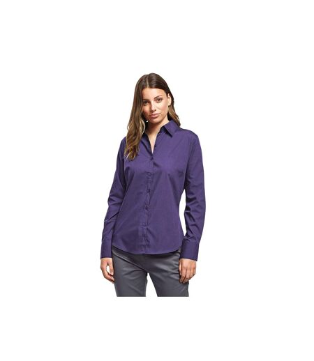 Premier Womens/Ladies Poplin Long Sleeve Blouse / Plain Work Shirt (Purple) - UTRW1090