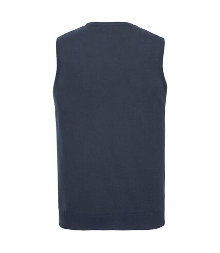 Russell Collection Mens Cotton Acrylic V Neck Sleeveless Sweatshirt (French Navy) - UTPC5751