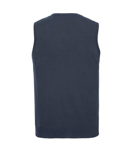 Russell Collection Mens Cotton Acrylic V Neck Sleeveless Sweatshirt (French Navy)