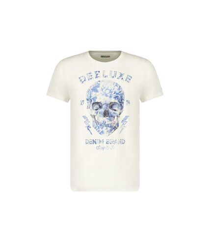 tshirt col rond avec tête de mort et fleurs bleues SIDEREAL