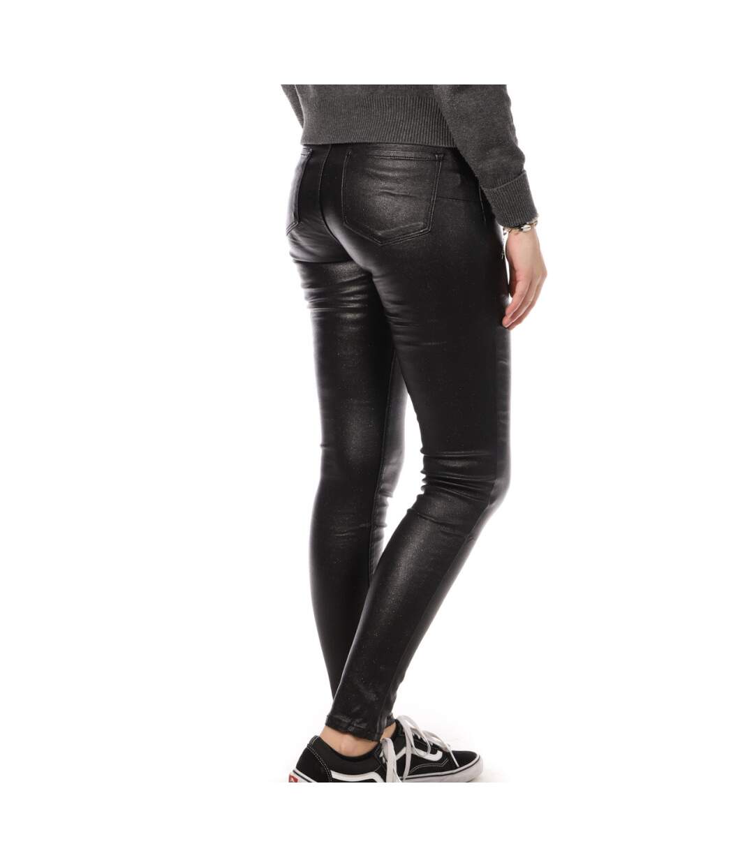 Pantalon skinny enduit Noir Monday Premium Paillettes-2