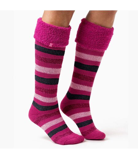 Ladies Multicoloured Striped Patterned Long Wellington Boot Thermal Socks