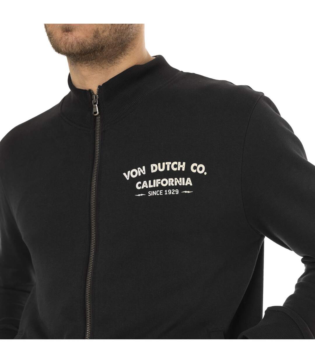 Sweat zippé col montant en coton molletonné avec print devant et dos Vondutch-2