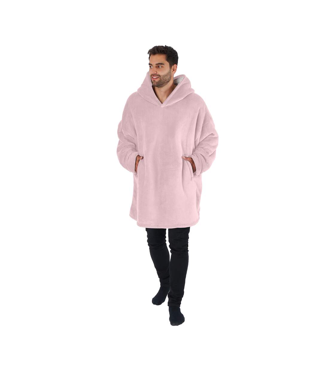 Unisex adult sherpa fleece hoodie blush pink Brand Lab-3