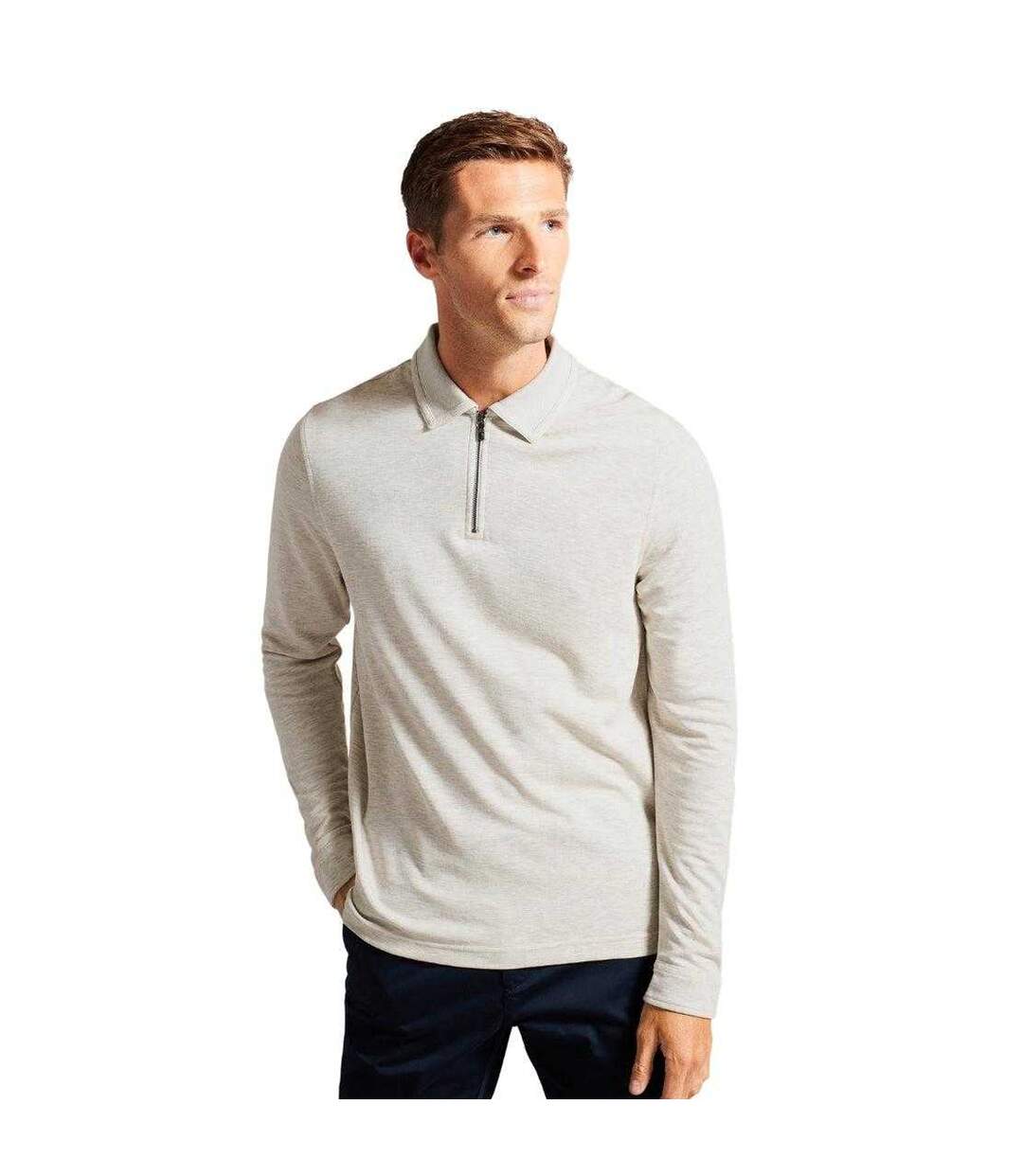 Mens Karpol Quarter Zip Regular Long-sleeved Polo Shirt Natural Ted Baker-4